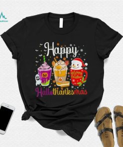 Happy Hallothanksmas Shirt Drinks Halloween Thanksgiving Christmas T Shirt