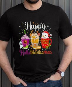 Happy Hallothanksmas Shirt Drinks Halloween Thanksgiving Christmas T Shirt
