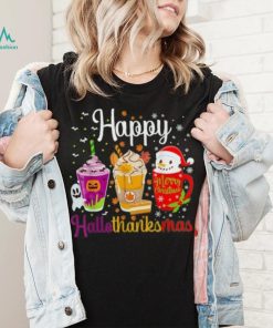 Happy Hallothanksmas Shirt Drinks Halloween Thanksgiving Christmas T Shirt