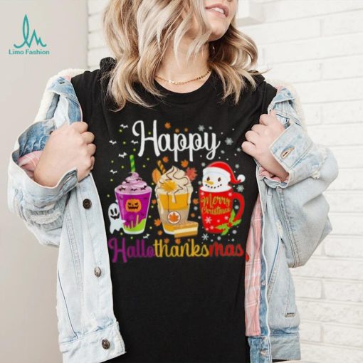 Happy Hallothanksmas Shirt Drinks Halloween Thanksgiving Christmas T Shirt