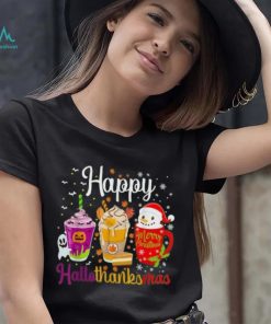 Happy Hallothanksmas Shirt Drinks Halloween Thanksgiving Christmas T Shirt