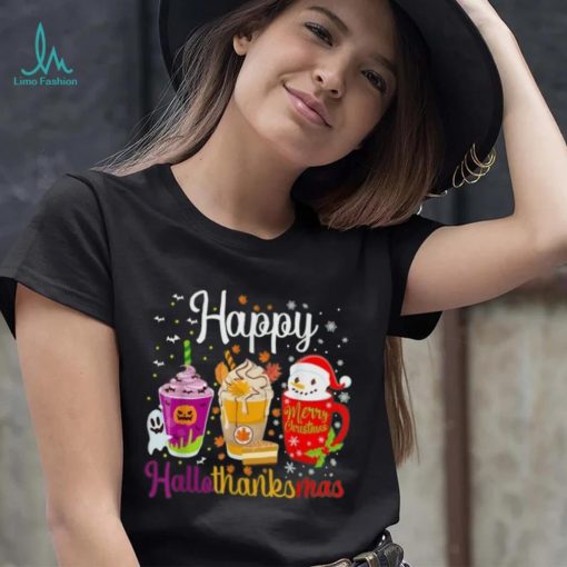Happy Hallothanksmas Shirt Drinks Halloween Thanksgiving Christmas T Shirt