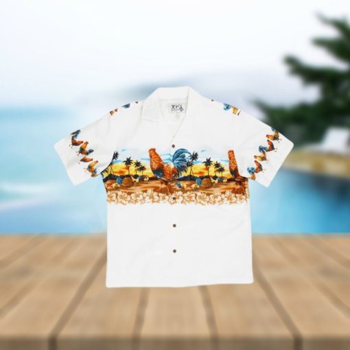 Hawaii Rooster White Cotton Poplin Men s Hawaiian Shirt