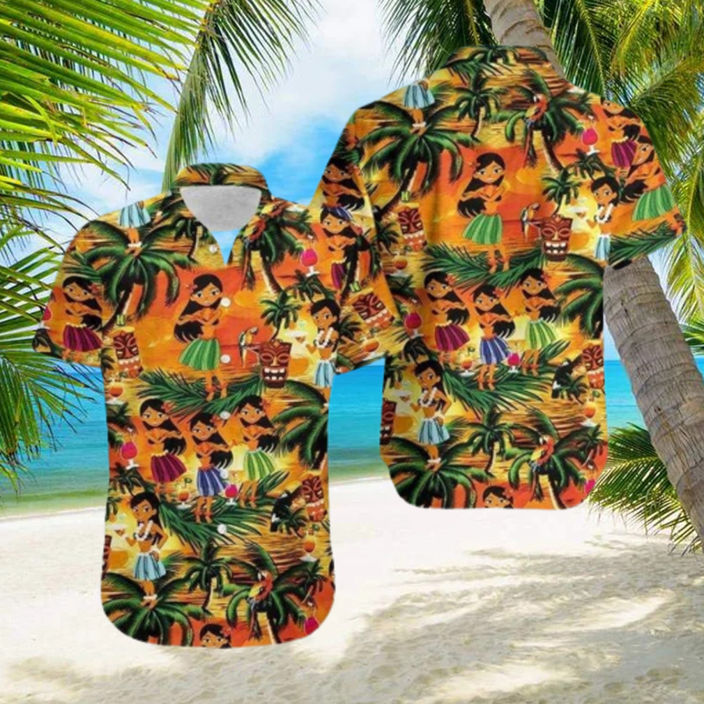 Hawaiian Aloha Shirts Tiki With Tropical Girls Dancing - Limotees