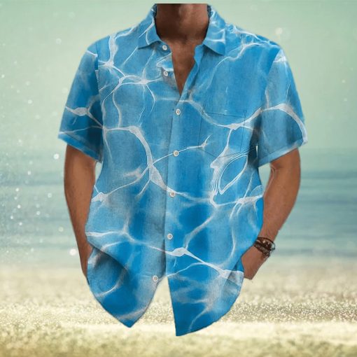 Hawaiian Water Ripple Print Men s Casual Short Sleeve Shirt  Men s Shirt For Summer Vacation Resort  Tops For Men  Gift For Men