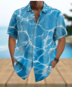 Hawaiian Water Ripple Print Men s Casual Short Sleeve Shirt  Men s Shirt For Summer Vacation Resort  Tops For Men  Gift For Men