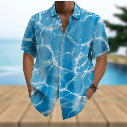 Hawaiian Water Ripple Print Men s Casual Short Sleeve Shirt  Men s Shirt For Summer Vacation Resort  Tops For Men  Gift For Men