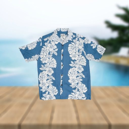 Hibiscus Monstera Panel Light Blue Rayon Men s Hawaiian Shirt