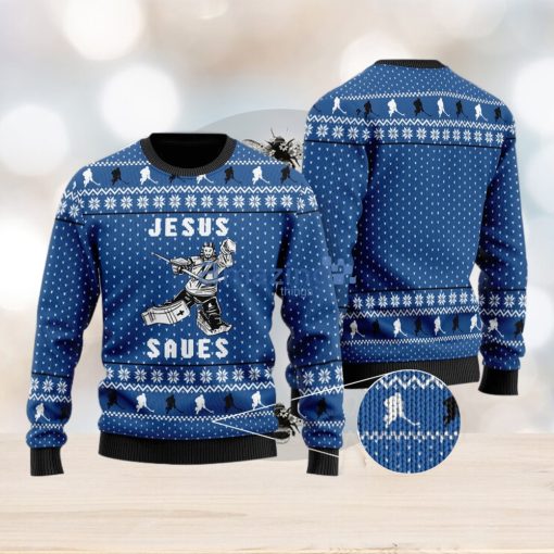 Hockey Jesus Saves 3D Ugly Christmas Sweater Xmas Christmas Gifts