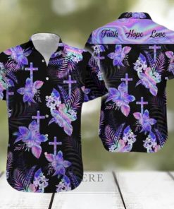 Hologram Flower Of God Faith Hope Love Hawaiian Aloha Shirt Va