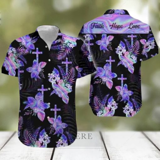 Hologram Flower Of God Faith Hope Love Hawaiian Aloha Shirt Va