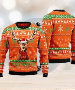 Hunting Ugly Christmas Merry Huntmas Deer Christmas Pattern Orange Christmas Ugly Sweater 3D Gift For Men And Women