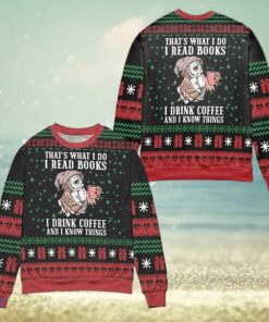 I Read Books And I Know Things Owl Snowflake Pattern Ugly Christmas Sweater – Black Red