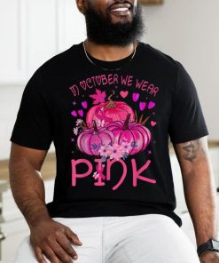 In October We Wear Pink Pumpkins Halloween Breast Cancer T Shirt