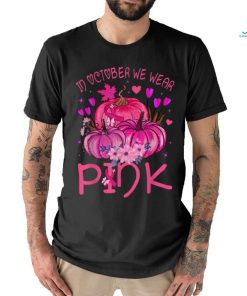 In October We Wear Pink Pumpkins Halloween Breast Cancer T Shirt