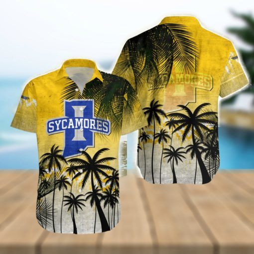 Indiana State Sycamores Hawaiian Shirt Summer Gift Coconut Tree Tropical Grunge Pattern For NCAA Fans