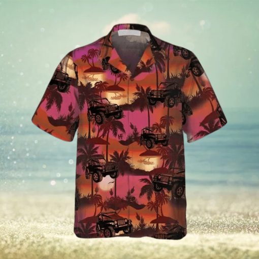 Jeep Tropical Palm Trees Beach At Sunset Pattern Hawaiian Shirt