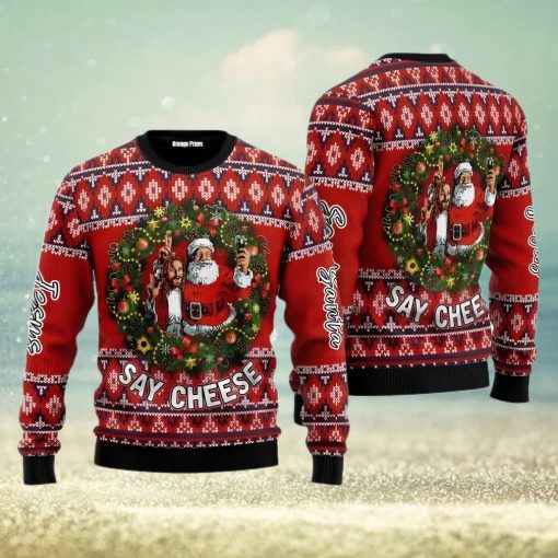 Jesus And Santa Say Cheese Ugly Christmas Sweater For Men And Women