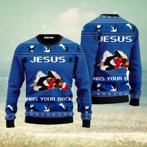 Jesus Has Your Back Jiu Jitsu Ugly Christmas Sweater For Men And Women