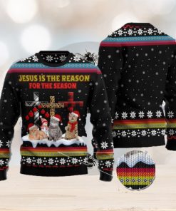 Jesus Is The Reason For The Season Cat Black Christmas 3D Sweater Matching Family Shirts For Christmas