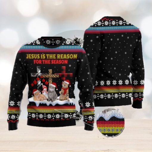 Jesus Is The Reason For The Season Cat Black Christmas 3D Sweater Matching Family Shirts For Christmas