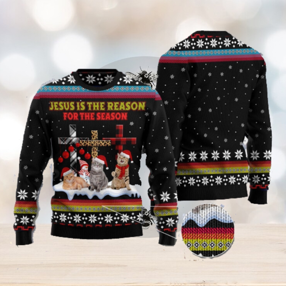 Jesus Is The Reason For The Season Cat Black Christmas 3D Sweater Matching Family Shirts For Christmas Jesus Is The Reason For The Season Cat Black Christmas 3D Sweater Matching Family Shirts For Christmas
