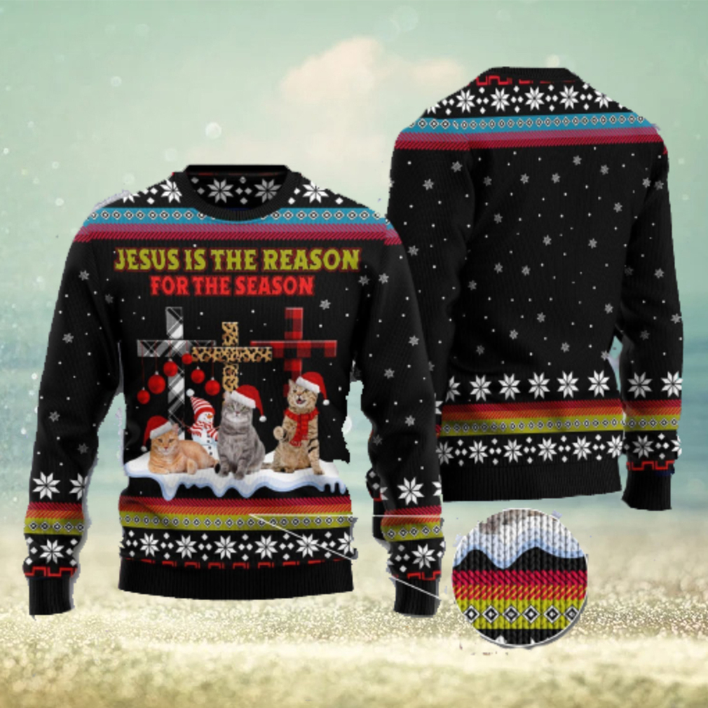 Jesus Is The Reason For The Season Cat Black Christmas 3D Sweater Matching Family Shirts For Christmas Jesus Is The Reason For The Season Cat Black Christmas 3D Sweater Matching Family Shirts For Christmas
