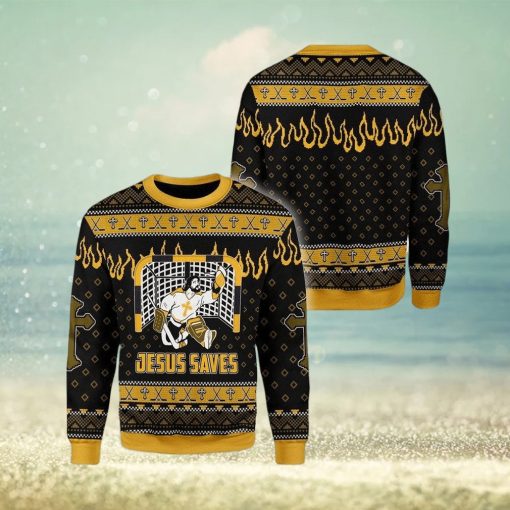 Jesus Saves Hockey Ugly Christmas Sweater Design Gift For Men And Women