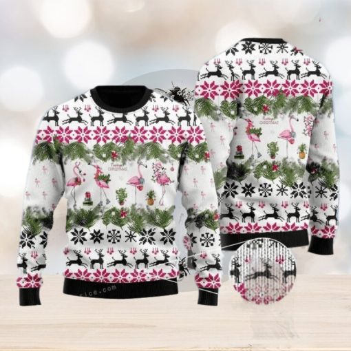 Jingle Bells And Pink Flamingo Xmas Ugly Sweater