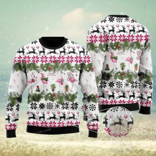 Jingle Bells And Pink Flamingo Xmas Ugly Sweater