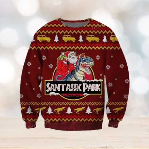 Jurassic Park Santa Claus Riding A Dinosaur Ugly Sweater For Woman