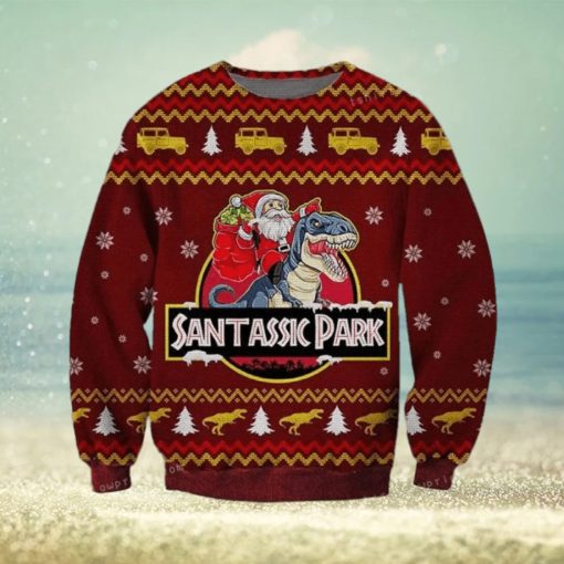 Jurassic Park Santa Claus Riding A Dinosaur Ugly Sweater For Woman