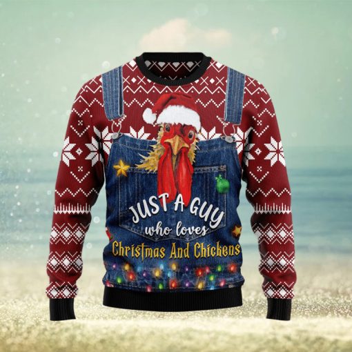 Just A Guy Who Loves And Chickens Ugly Christmas Sweater Gift Men Women