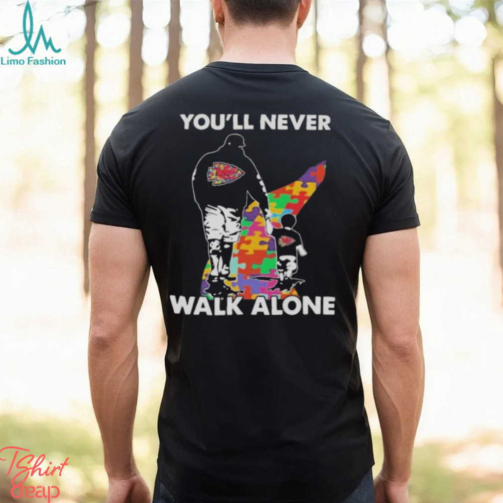 Kansas Chiefs You'll Never Walk Alone Dad And Son Autism T Shirt - Limotees