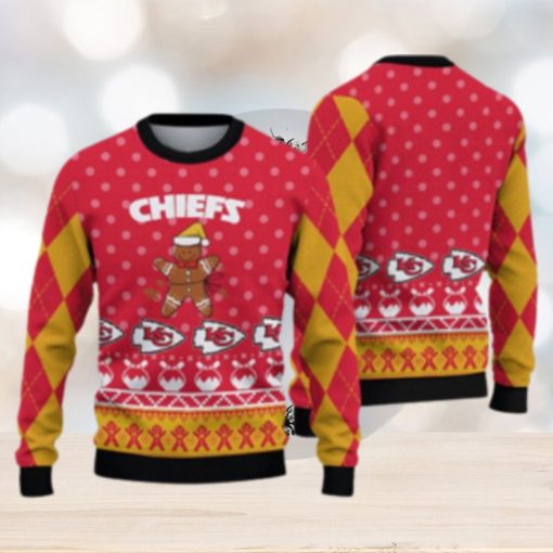 Kansas City Chiefs Christmas Gingerbread Man Knitted Ugly Christmas Sweater AOP Gift For Men And Women