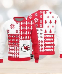 Kansas City Chiefs Christmas Pine Trees Pattern Knitted Ugly Christmas Sweater AOP Gift For Men And Women