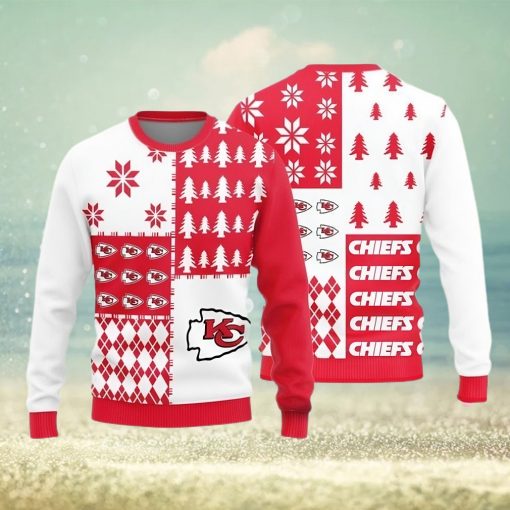 Kansas City Chiefs Christmas Pine Trees Pattern Knitted Ugly Christmas Sweater AOP Gift For Men And Women