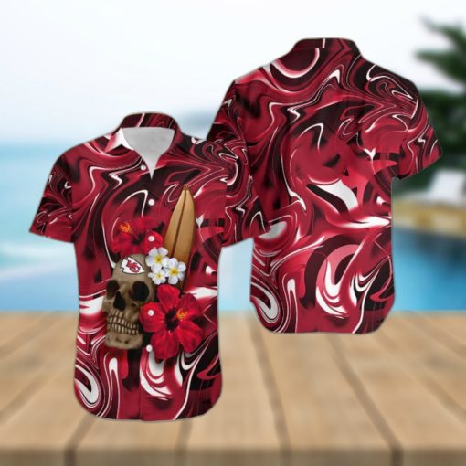 Kansas City Chiefs Skull And Flower Hawaiian Shirt Gift For Halloween