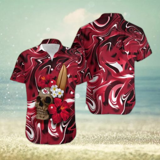 Kansas City Chiefs Skull And Flower Hawaiian Shirt Gift For Halloween