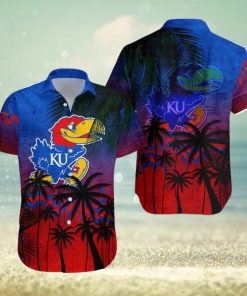 Kansas Jayhawks Hawaiian Shirt Summer Gift Coconut Tree Tropical Grunge Pattern For NCAA Fans