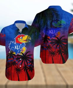 Kansas Jayhawks Hawaiian Shirt Summer Gift Coconut Tree Tropical Grunge Pattern For NCAA Fans