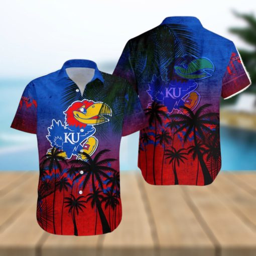 Kansas Jayhawks Hawaiian Shirt Summer Gift Coconut Tree Tropical Grunge Pattern For NCAA Fans