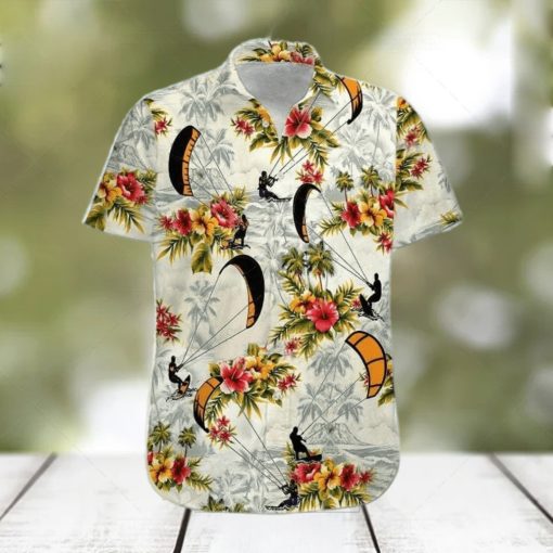 Kitesurfing Yellow Flower Tropical Unisex Hawaiian Shirts