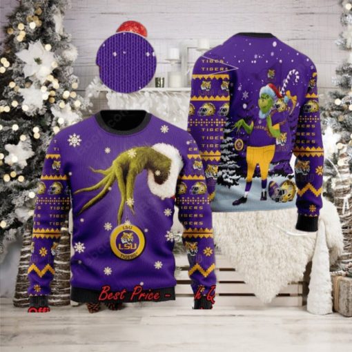 LSU Tigers Grinch Candy Cane Ugly Christmas Sweater