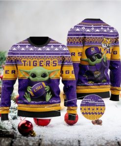 LSU Tigers Grogu Baby Yoda Hug Logo Ugly Christmas Sweater