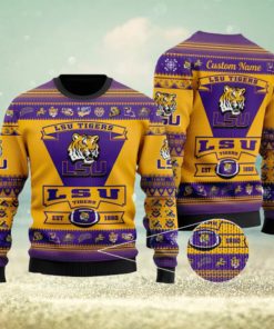 LSU Tigers Logo Custom Name For Football Fans Ugly Christmas Sweater Christmas Gift