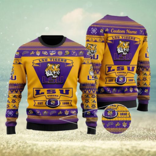 LSU Tigers Logo Custom Name For Football Fans Ugly Christmas Sweater Christmas Gift