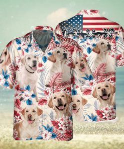 Labrador Retriever Dog United States Flag Hawaiian Flowers All Over Printed 3D Hawaiian Shirt