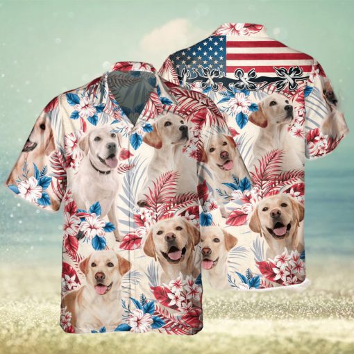 Labrador Retriever Dog United States Flag Hawaiian Flowers All Over Printed 3D Hawaiian Shirt