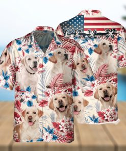 Labrador Retriever Dog United States Flag Hawaiian Flowers All Over Printed 3D Hawaiian Shirt